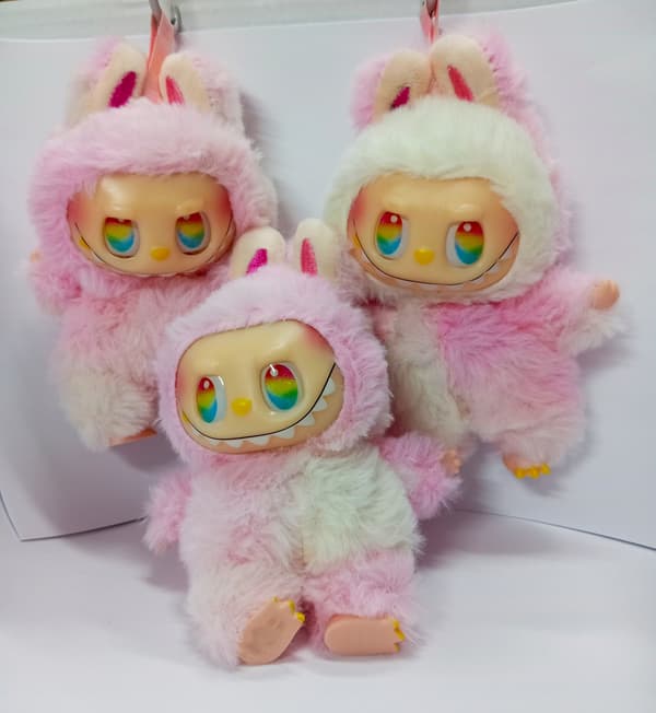 LABU-BI multi-coloured pink-toned keyring soft toy