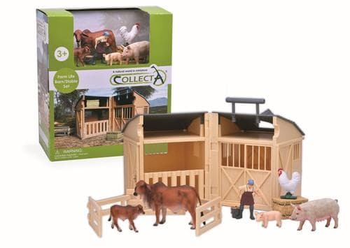 Collecta SET WITH A FARMER, 5 ANIMALS AND A BARN – 84150 IN PACKAGING