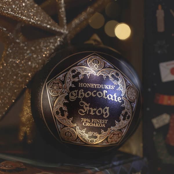 Harry Potter Christmas tree bauble with a Chocolate Frog badge