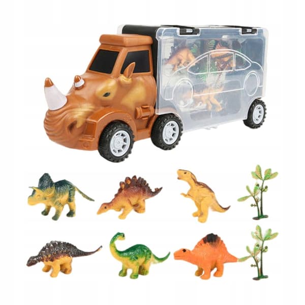 Transport lorry with 4 mini plastic animals – Pull-Back toy set: long-nosed rhino