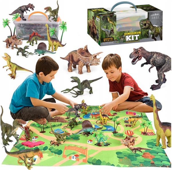 Large Dinosaur Set for Children: Mat, Container, Accessories, Dinosaur