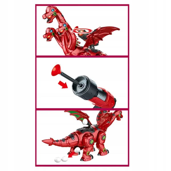 Three-Headed Dinosaur Laying Eggs, Rocket Launch, Light and Sound Effects