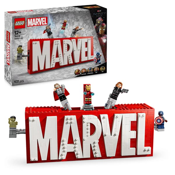 LEGO Marvel 76313 MARVEL Logo and minifigures