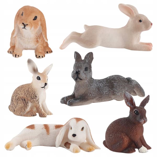 Set of 6 Mini Animal Figures, Rabbit Toy, Easter Bunny Figures, Animals
