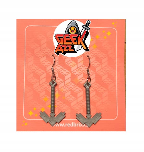 DIY Lego Minecraft pickaxe earrings made from bricks