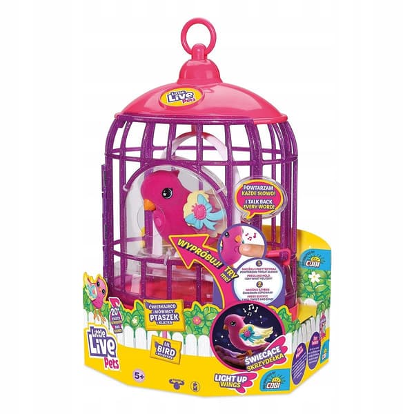 LITTLE LIVE PETS PINK BIRD IN A CAGE – INTERACTIVE, LIGHT-UP, CHIRPING