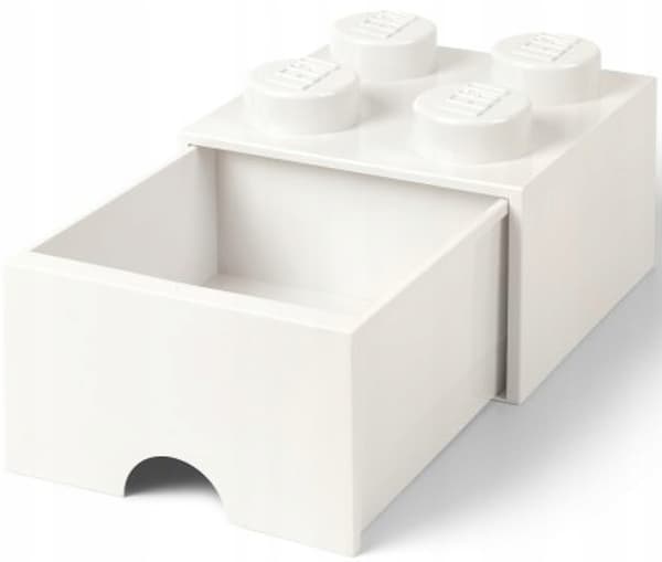LEGO 4-Compartment Brick Storage Box with Drawer, 2x2 Container, Large White Box