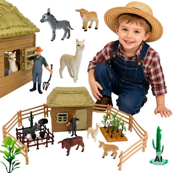 FARM SET WITH ANIMAL FIGURINES