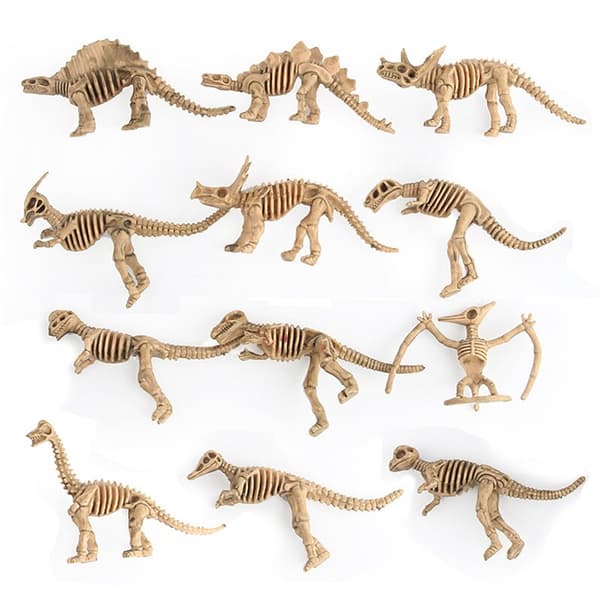 Set of 12 plastic dinosaur skeletons