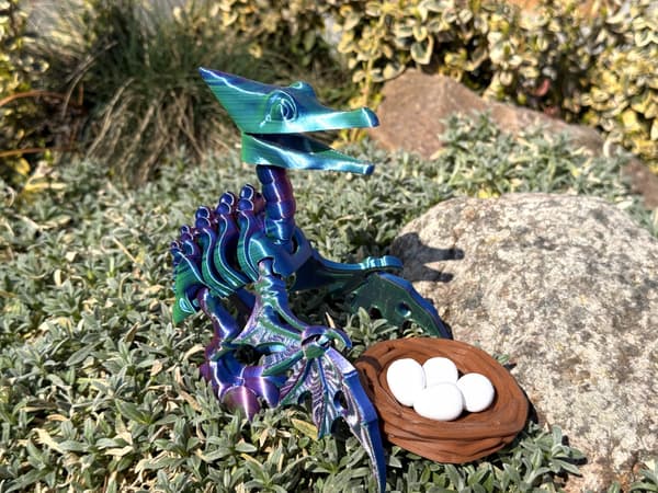 3D Pteranodon Skeleton + Nest with Eggs – a movable, articulated figurine