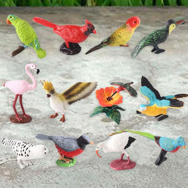 Miniature bird figurines Set Realistic animal model Multicoloured plastic