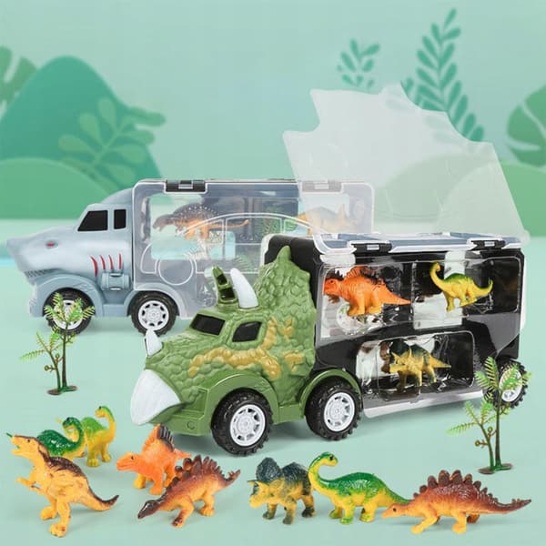Transport lorry with 4 mini plastic animals – Pull-Back toy set: long-nosed rhino