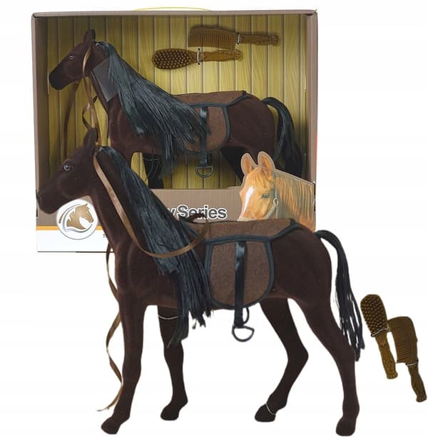 Dark brown flocked horse with a 40 cm combable mane