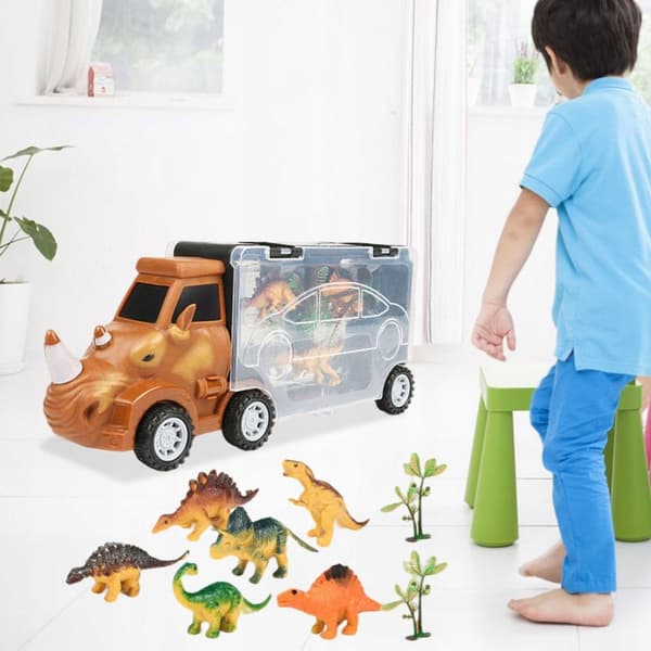 Transport lorry with 4 mini plastic animals – Pull-Back toy set: long-nosed rhino