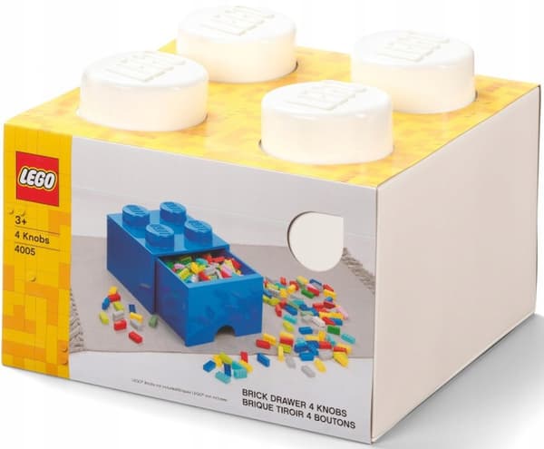 LEGO 4-Compartment Brick Storage Box with Drawer, 2x2 Container, Large White Box