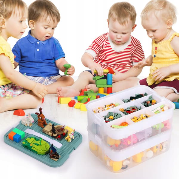 3-LAYER BLOCK ORGANISER, TOY STORAGE CONTAINER, OLIVE-COLOURED SORTING TRAY