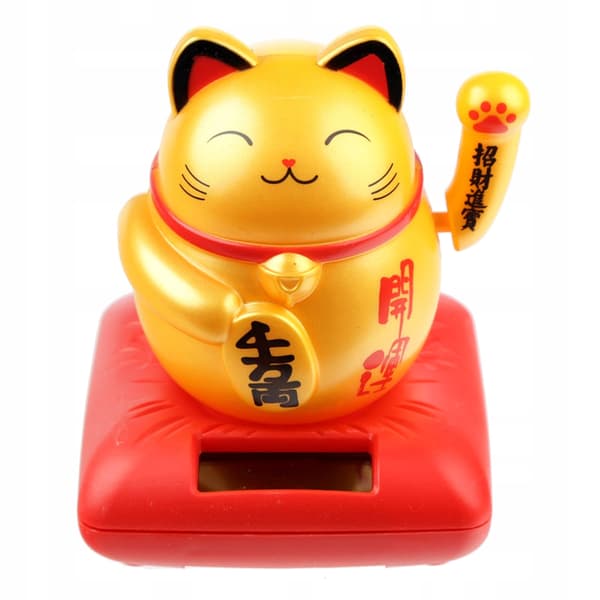 Solar-powered lucky cat figurine waving its paw