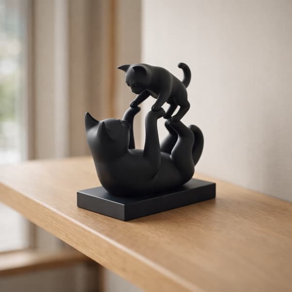 DECORATIVE FIGURINE: CAT WITH KITTEN ON A BASE – MANY COLOURS