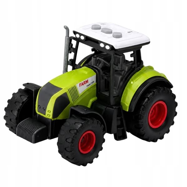 A FARM WITH A TRACTOR AND A BARN, ANIMALS