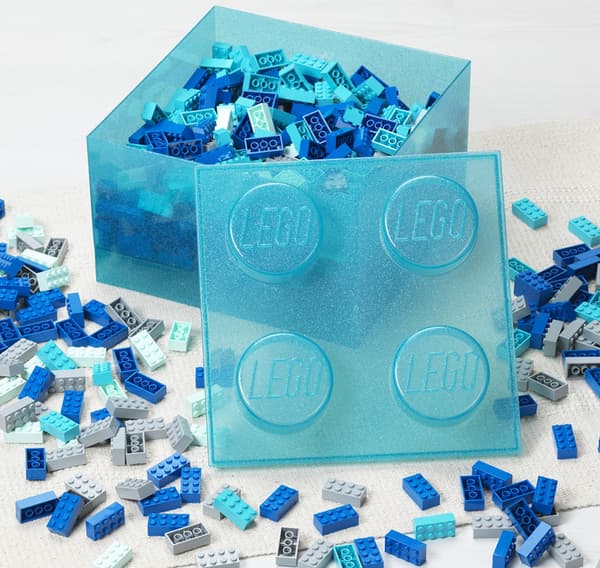 LEGO STORAGE BOX FOR BRICKS, SET OF 4, TRANSPARENT BLUE WITH GLITTER