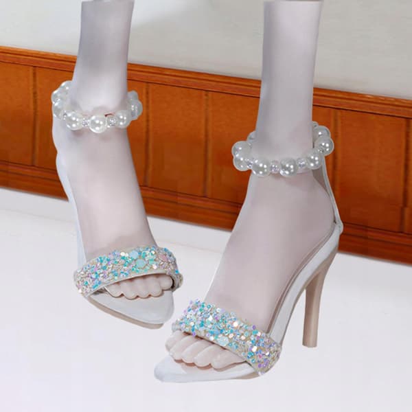 1/4-scale doll shoes – heeled sandals, miniature model, mini, white
