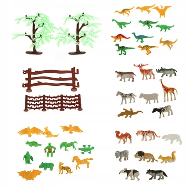68-piece Plastic Zoo Animals Fence Tree Model Toy Figures