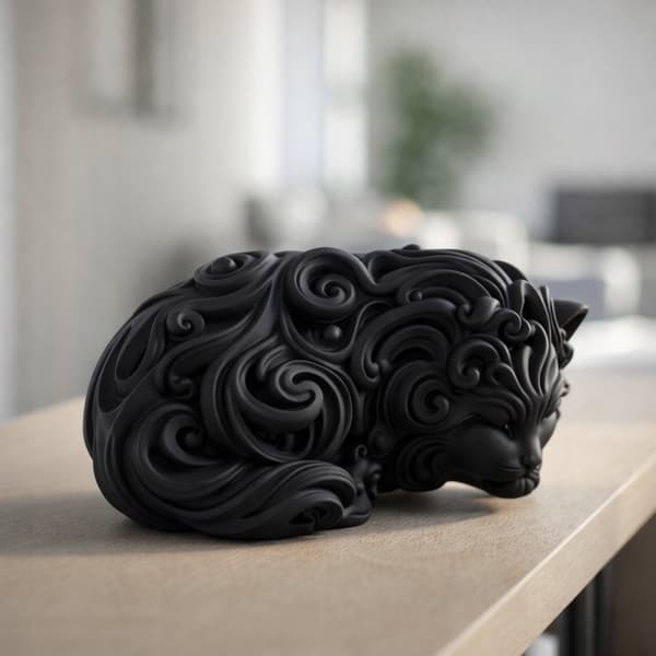 DECORATIVE FIGURINE: SLEEPING POMERANIAN, OPENWORK, VARIOUS COLOURS