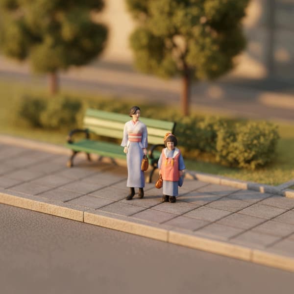 2 mother-and-daughter figurines. Based on a 1:64 scale model