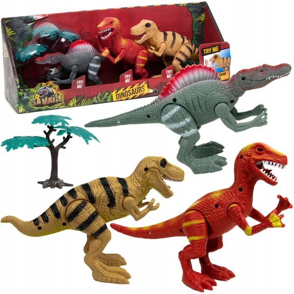 SET OF INTERACTIVE DINOSAUR FIGURINES THAT ROAR – 3 PIECES, 22 CM