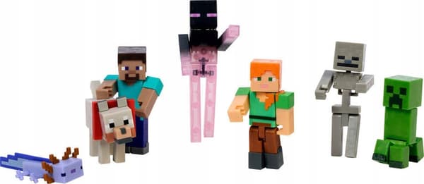 MINECRAFT EXCLUSIVE SET OF 7 FIGURES: Steve, Creeper, Enderman, Skeleton