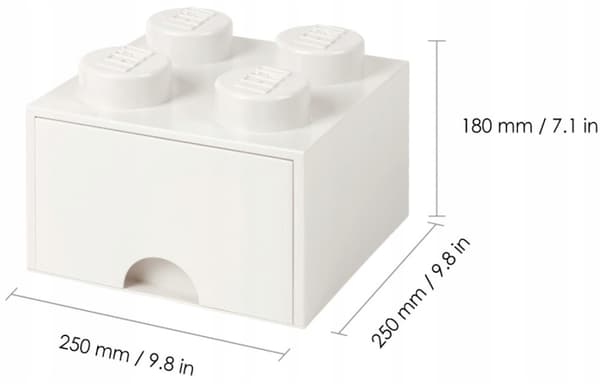 LEGO 4-Compartment Brick Storage Box with Drawer, 2x2 Container, Large White Box