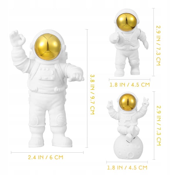 3 ASTRONAUT FIGURINES – DECORATIONS FOR SHELVES AND OFFICES
