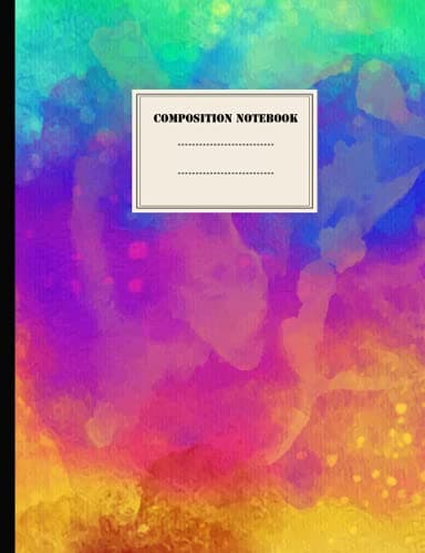 Composition Notebook: Rainbow Clouds – Colourful Tie-Dye, Wide-Ruled, Blank Pages