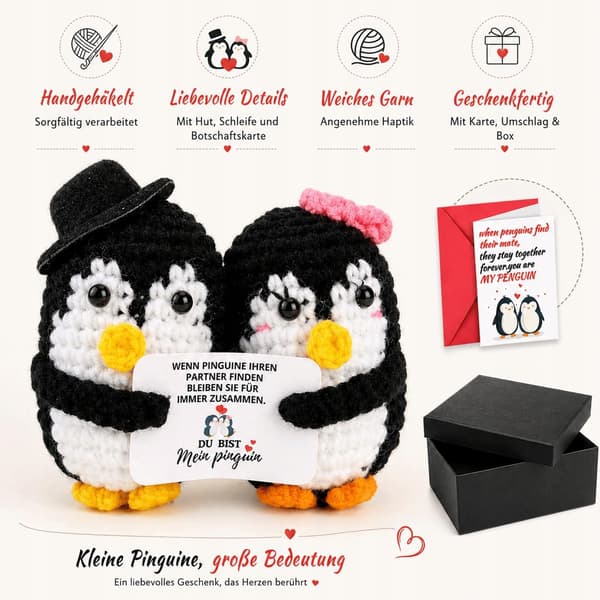 HAND-CROCHETED PENGUIN FIGURINE – ANNIVERSARY GIFT SET