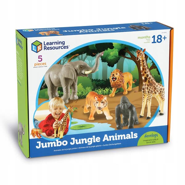 Learning Resources Set of 5 Small Figures: Giraffe, Elephant, Lion, Tiger
