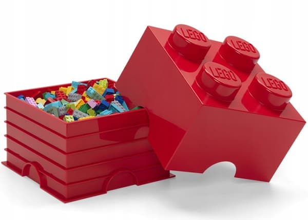 LEGO BRICK STORAGE BOX, 4-COMPARTMENT, 2x2 BRICK, 25 CM, RED SORTING BOX