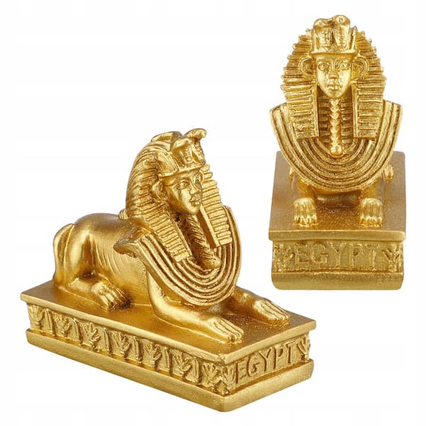 2 PCS. RESIN SPHINX FIGURINE, GOLDEN HOME DECORATION