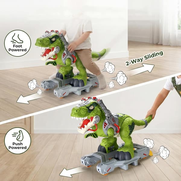A LARGE INTERACTIVE T-REX DINOSAUR THAT BLOWS OUT STEAM, WALKS, ROARS AND GLOWS