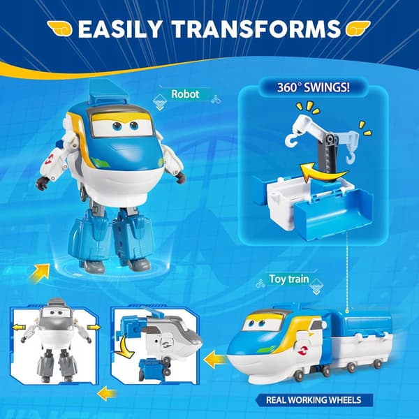 Super Wings Tony the robot-transforming train with HoloLight cargo
