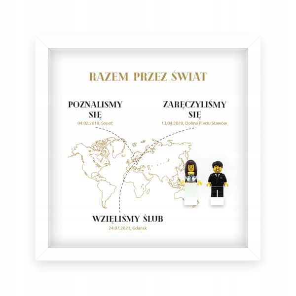 WEDDING FRAME: WORLD MAP WITH LEGO FIGURES