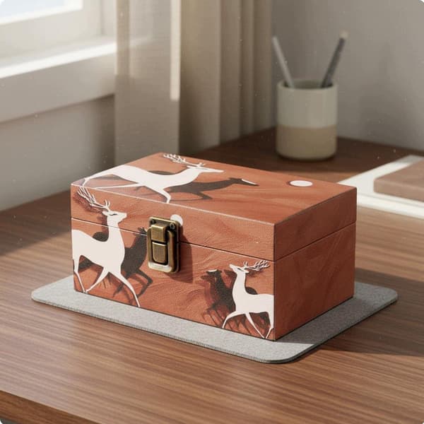 Wooden storage box – Black and white moose