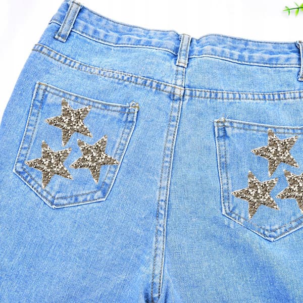 6 x 4cm Bling Star Iron-On Patches, Light Grey