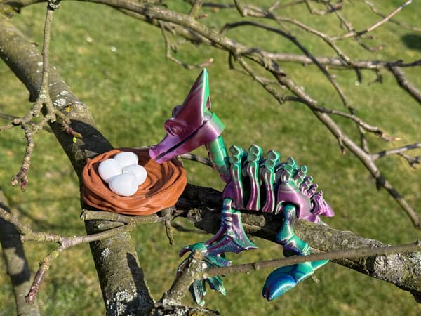 3D Pteranodon Skeleton + Nest with Eggs – a movable, articulated figurine