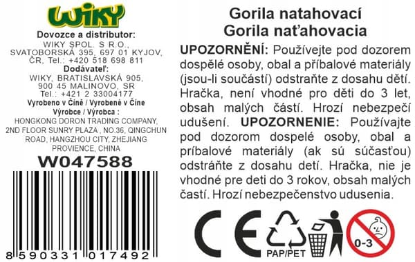 Wiky the Stretchy Gorilla, 25 cm, in various colours, 3+