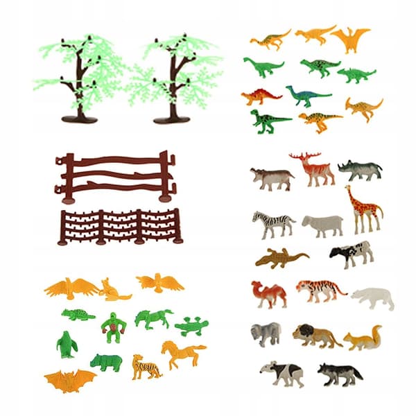 68-piece Plastic Zoo Animals Fence Tree Model Toy Figures