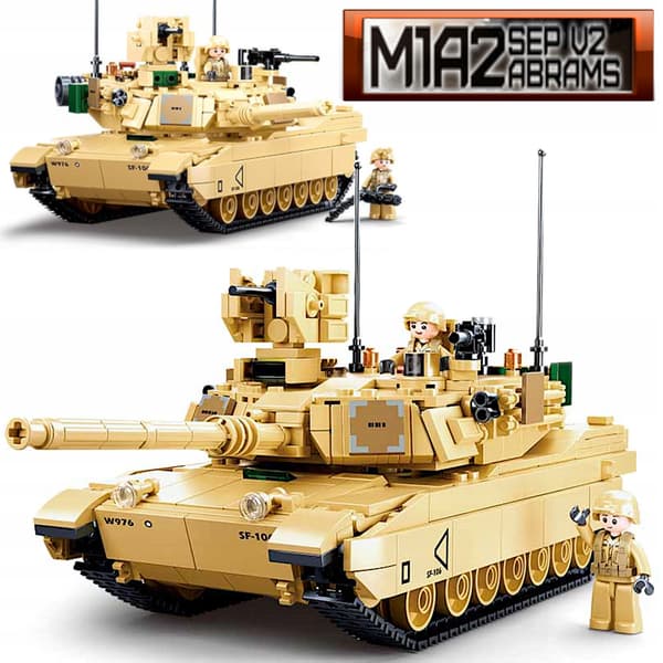 M1A2 ABRAMS TANK BUILDING BLOCKS – US ARMY + 2 MINIFIGURES + LEGO WEAPONS