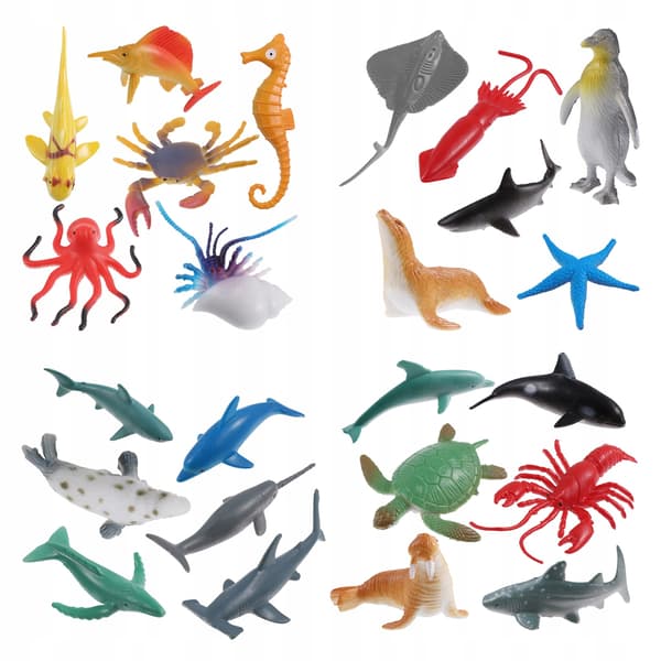 MINIATURE PLASTIC SEA ANIMAL FIGURINES – 24 PIECES