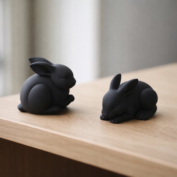 SLEEPING RABBIT FIGURINE, LYING DOWN, SHELF DECORATION, MANY COLOURS