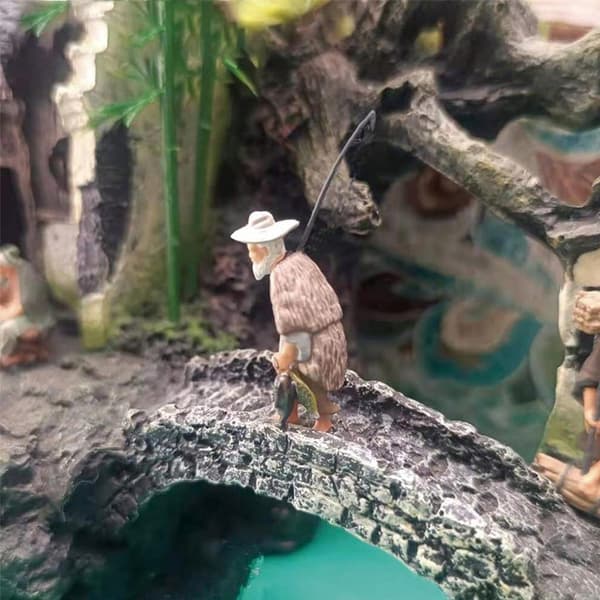 1:64 Ancient Chinese figures, Railway scene, Control panel, Fishing Man, Grey