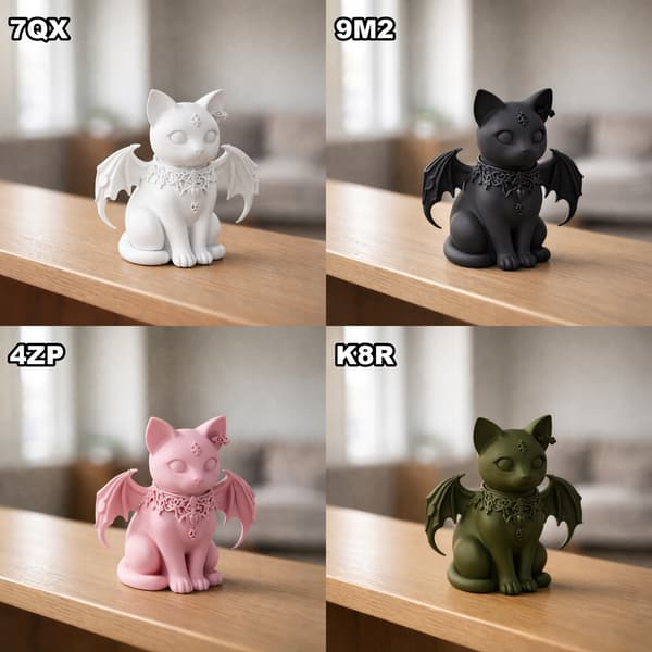 DECORATIVE FIGURINE: CAT WITH WINGS ON A STAND – MANY COLOURS AVAILABLE